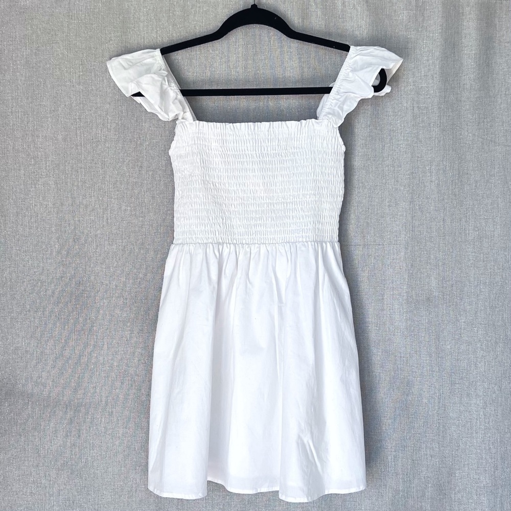 NWOT Altar'd State White Smocked Mini Sun Dress with Bow Tie